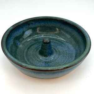Artist Studio Pottery Bowl Apple Baker Dish Artist Signed Blue/Green Glaze